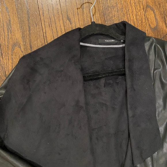 Tahari Faux Leather Jacket- Suede Lined. Size L. Waterfall front- so flattering! - Picture 3 of 3
